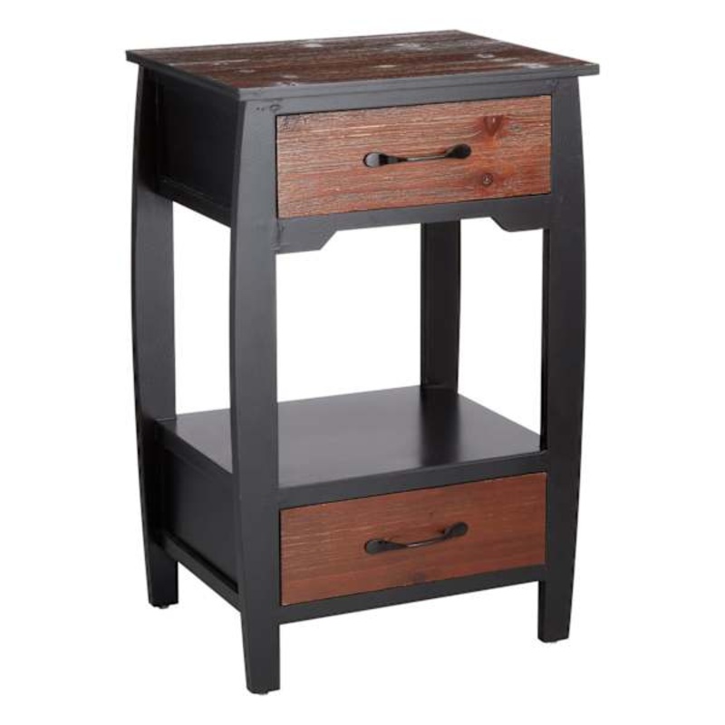 2-Drawer & 1-Shelf Wooden Side Table