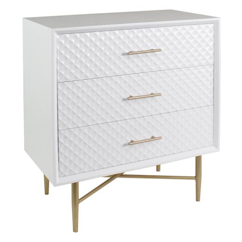 3-Drawer White & Gold Cabinet