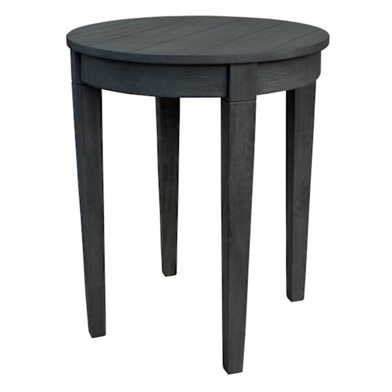 Wooden Slat Round End Table, Grey