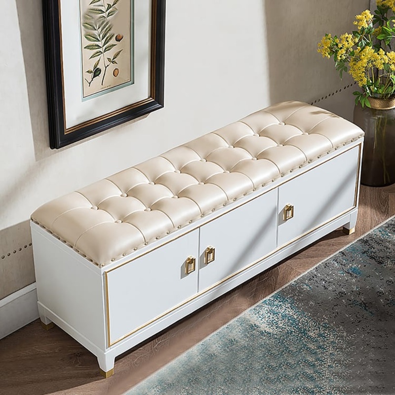 39.4″ Faux Leather Upholstered Entryway Bench with Storage Shoe Cabinet 3-Door
