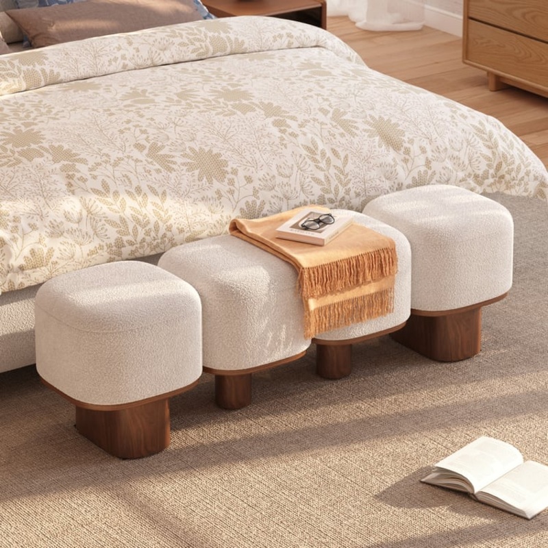 56″ Modern Boucle Bedroom Bench with Rubber Wood Legs