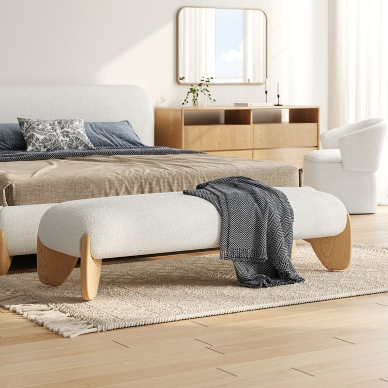 57″ Curva Boucle Upholstered Bedroom Bench