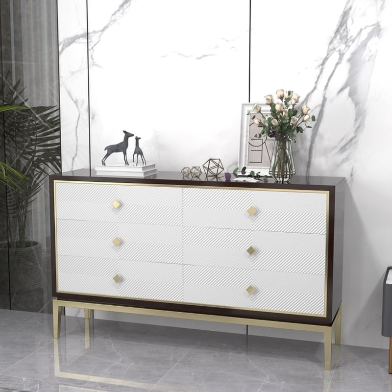 59.1″ Modern Bedroom Dresser with 6 Drawers Cabinet for Storage in Gold