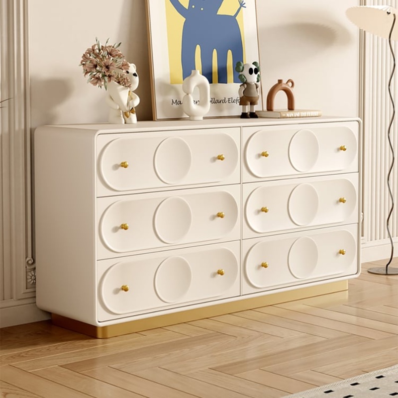 59.1″W Art Deco White & Gold 6 Drawer Dresser Chest with Storage Cabinet
