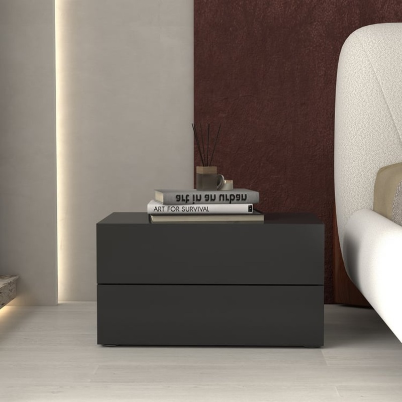 24″ Modern Minimalist Black Bedroom Nightstand with 2 Drawers