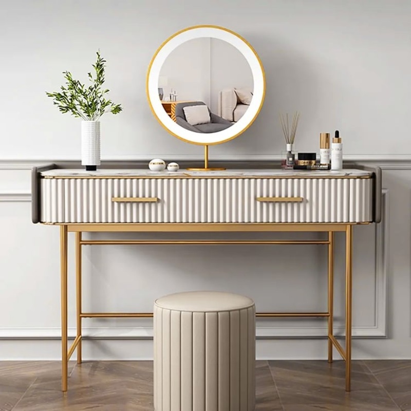 48″ Modern Off White Makeup Vanity Stone Top 2-Drawer Dressing Table