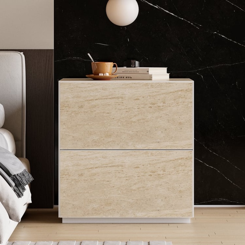 24″ Travertine 2-Drawer Nightstand