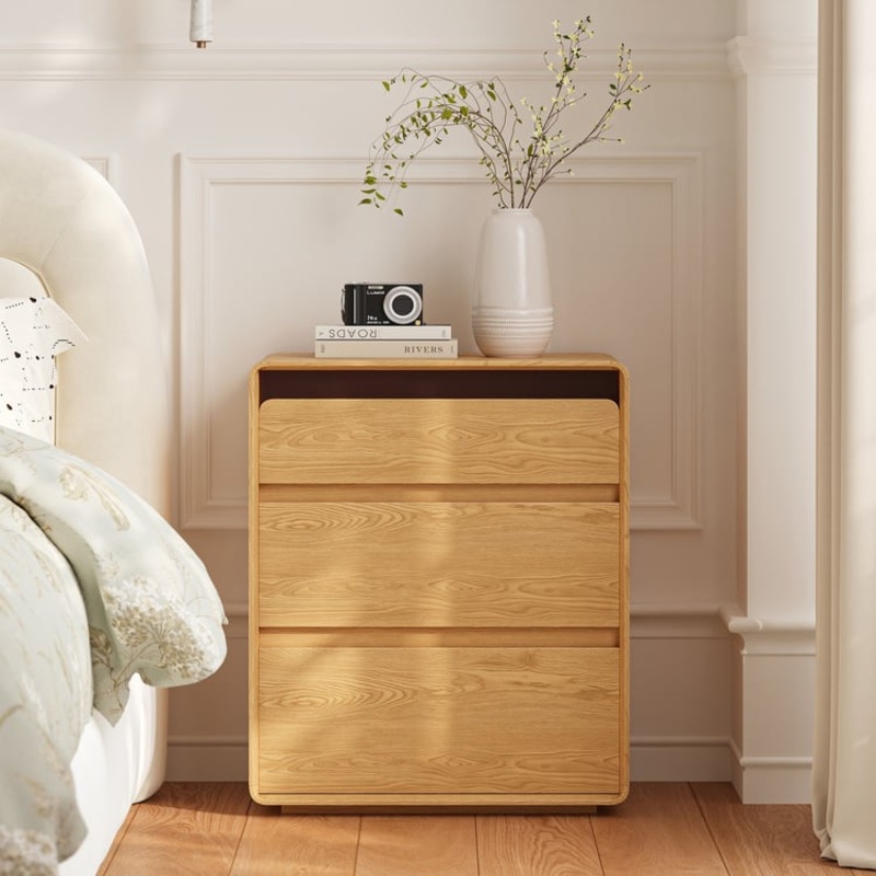 24″ Wooden 3-Drawer Smart Nightstand With LED Lighting & Charging Station
