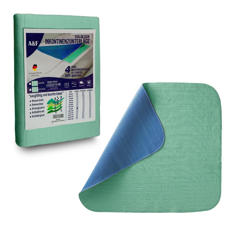 A&F incontinence edition 75×90 (1 -pack) – 4 layers – up to 26280ml/m suction power tank pad washable – Incontinence pad washable – mattress pad suitable for baby bed and cot 75×90 1 Pack