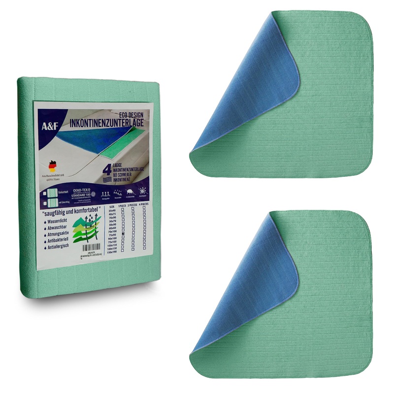 A&F incontinence edition 90×160 (2 -pack) – 4 layers – up to 26280ml/m suction power tank pad washable – incontinence pad washable – mattress pad suitable for adult bed 90×160 2 Pack