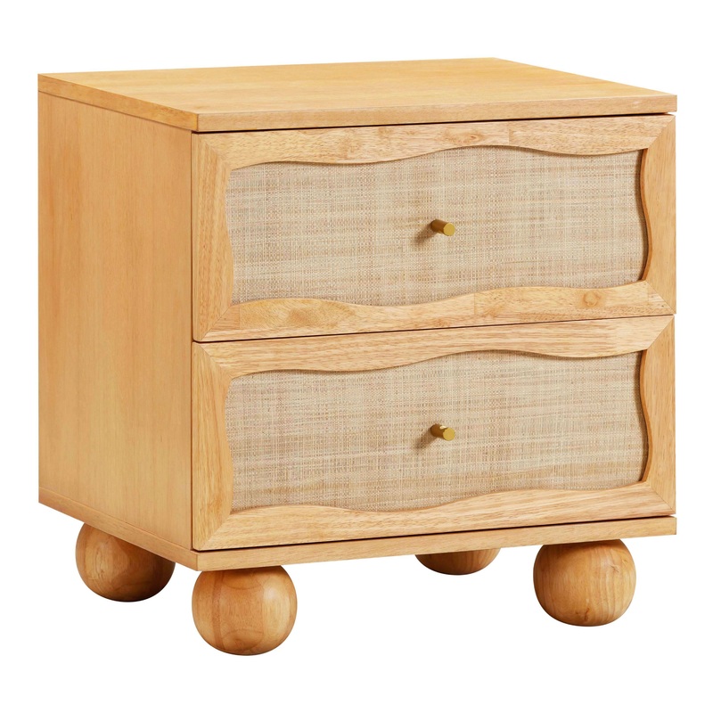 Alana Natural Wood and Rattan Cane Nightstand with Drawers