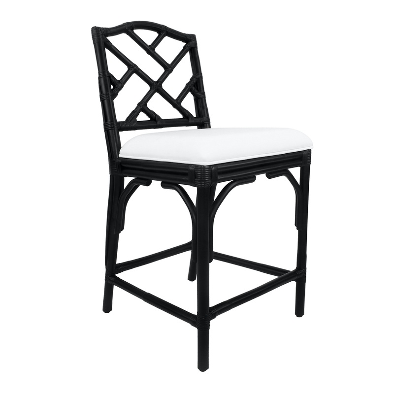 Albi Black Rattan Herringbone Back Upholstered Counter Stool