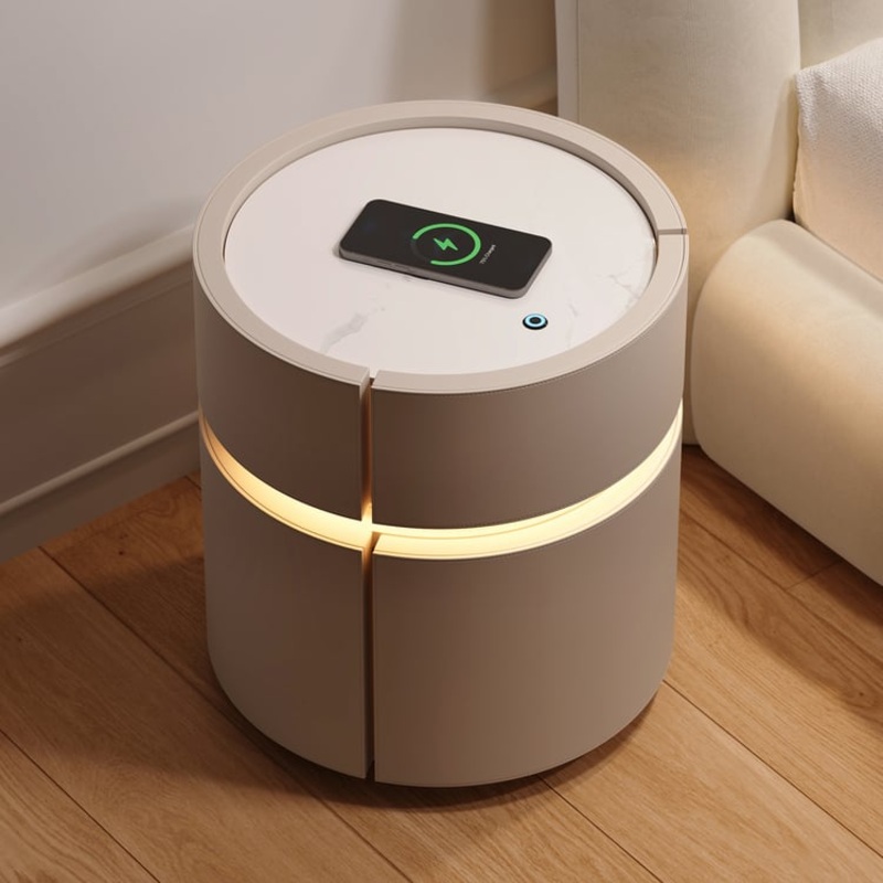 Saddle Leather 2-Drawer Smart LED Nightstand with Wireless Charging