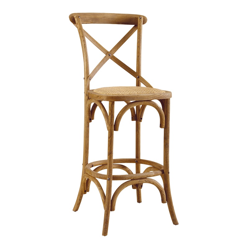 Syena Gray Wood and Rattan Barstool