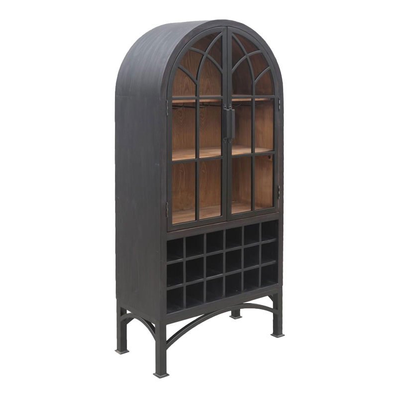 Alderman Tall Matte Black Reclaimed Pine Arched Bar Cabinet