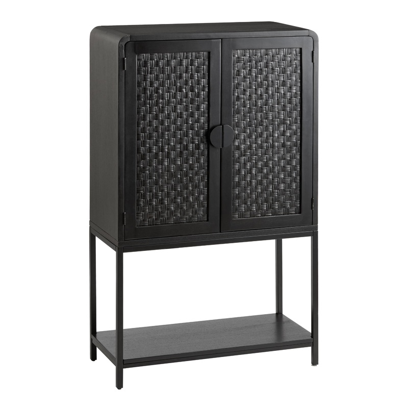 Sommerville Charcoal Black Wood and Rattan Bar Cabinet