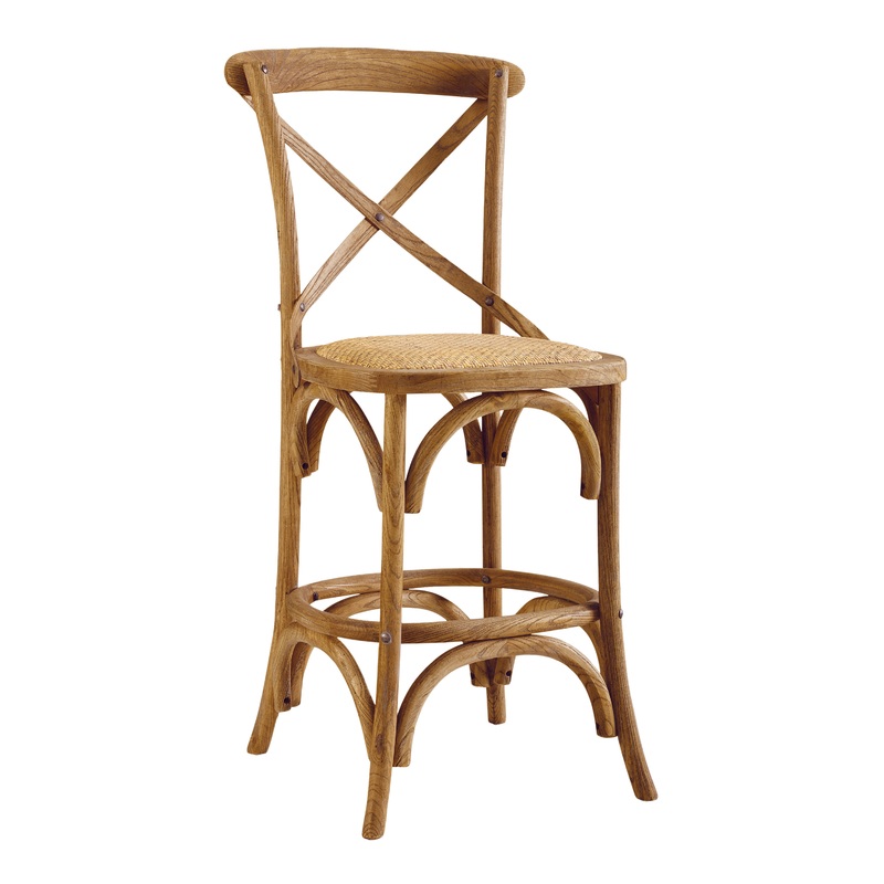 Syena Gray Wood and Rattan Counter Stool