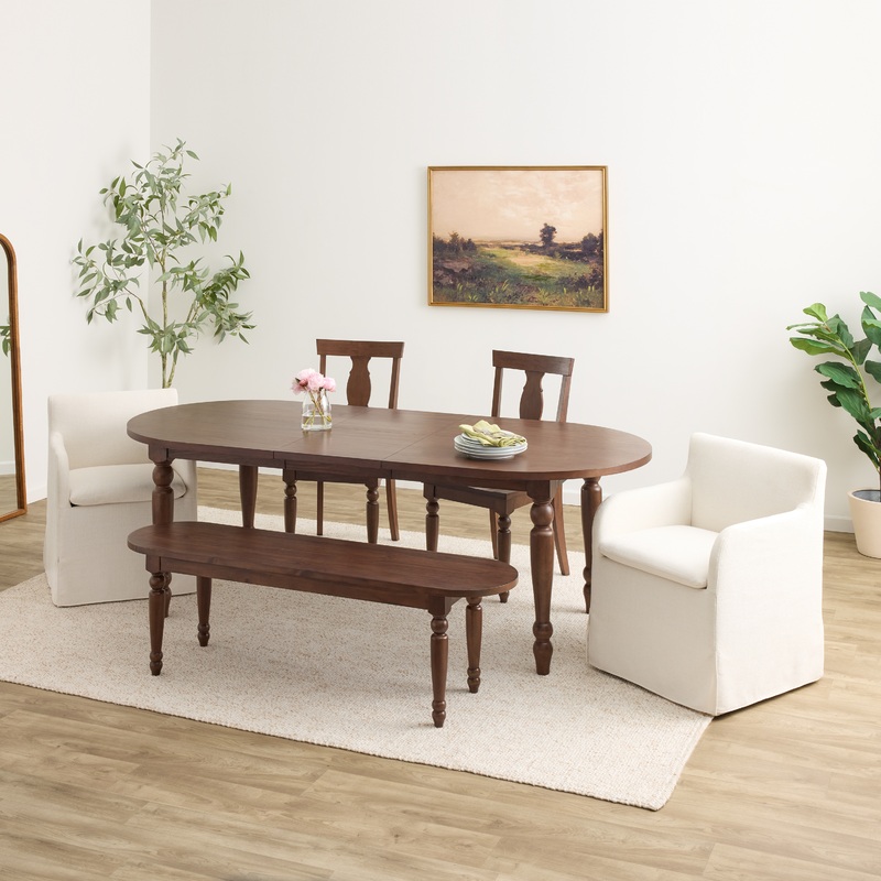 Woodbury 6 Piece Extension Dining Set with Arielle Rolling Chairs