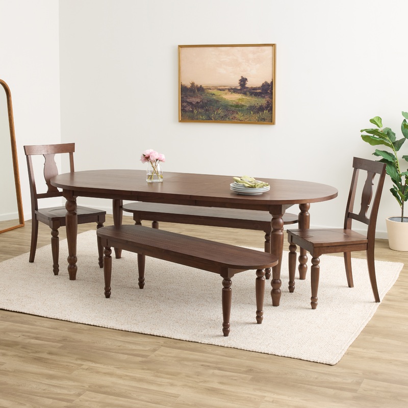 Woodbury Farmhouse 5 Piece Extension Dining Set with Benches