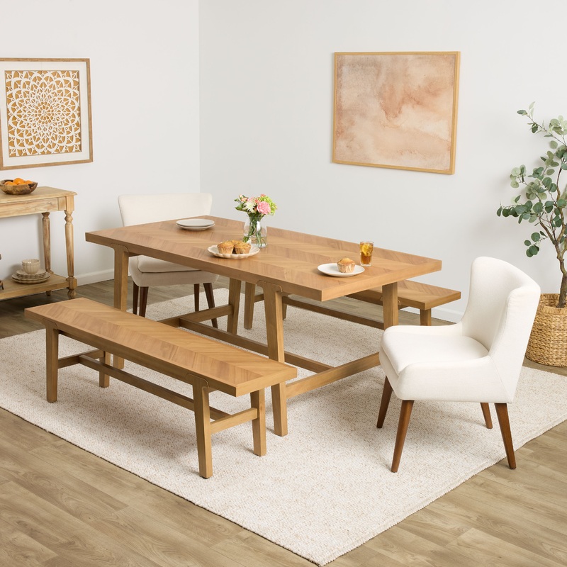 Zane Herringbone Parquet 5 Piece Dining Set with Elodie Chairs