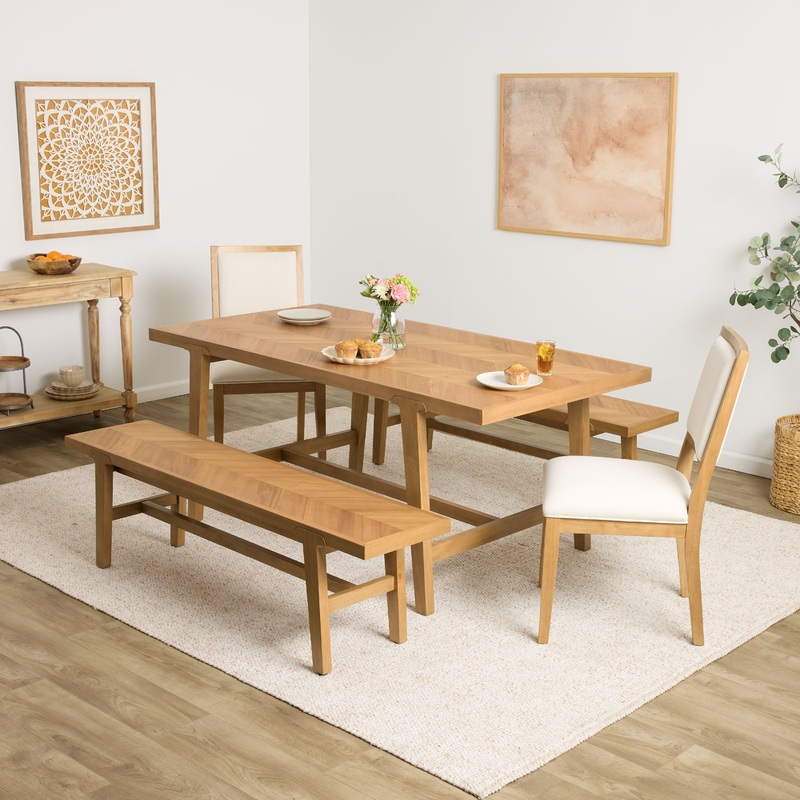 Zane Warm Wheat Wood Herringbone Parquet 5 Piece Dining Set