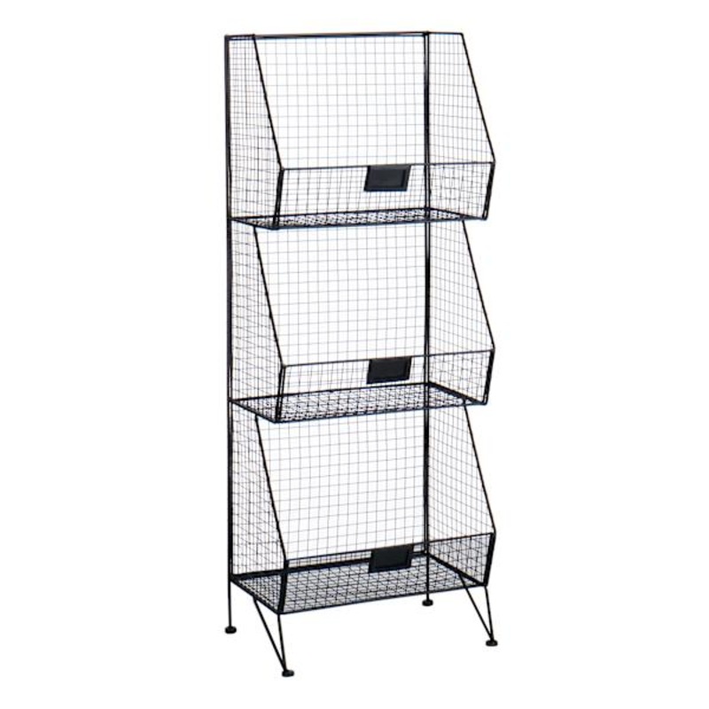 3-Tier Black Metal Mesh Shelf