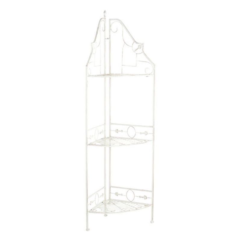 White Scrolled Metal Folding Corner Shelf Rack, 51.5″