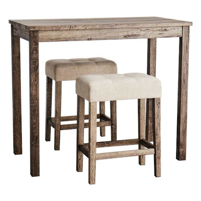 3-Piece Oak Lawn Table Set with Ivory Upholstered Counter Stools, 42″