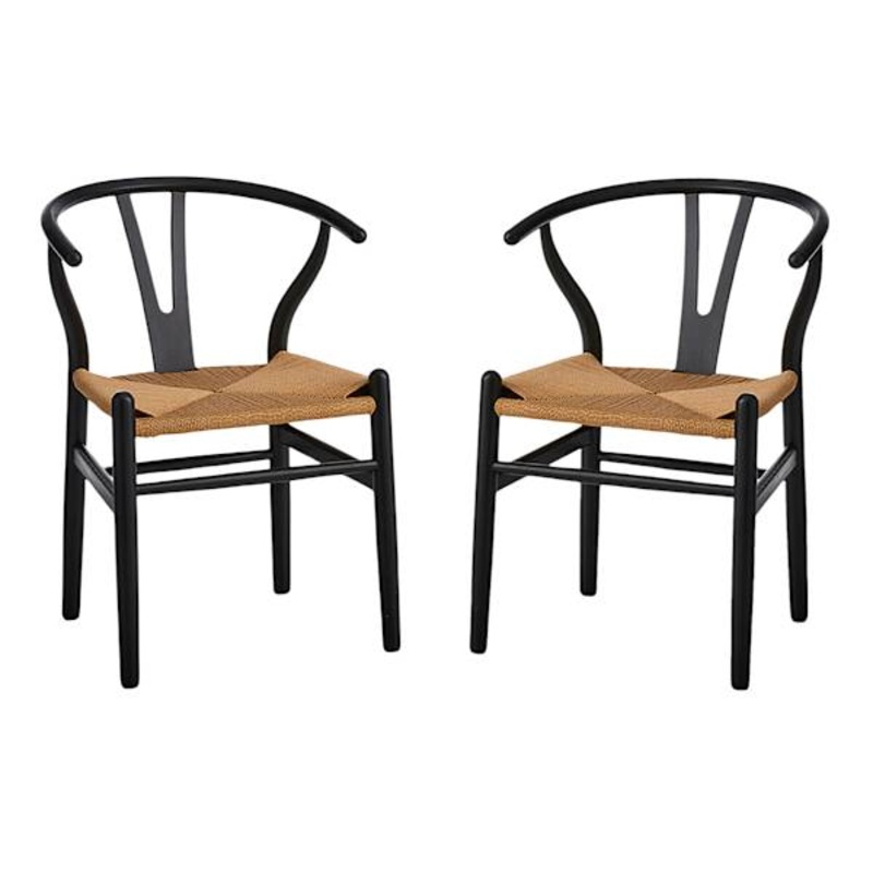 Set of 2 Denise Wishbone Dining Chairs, Black