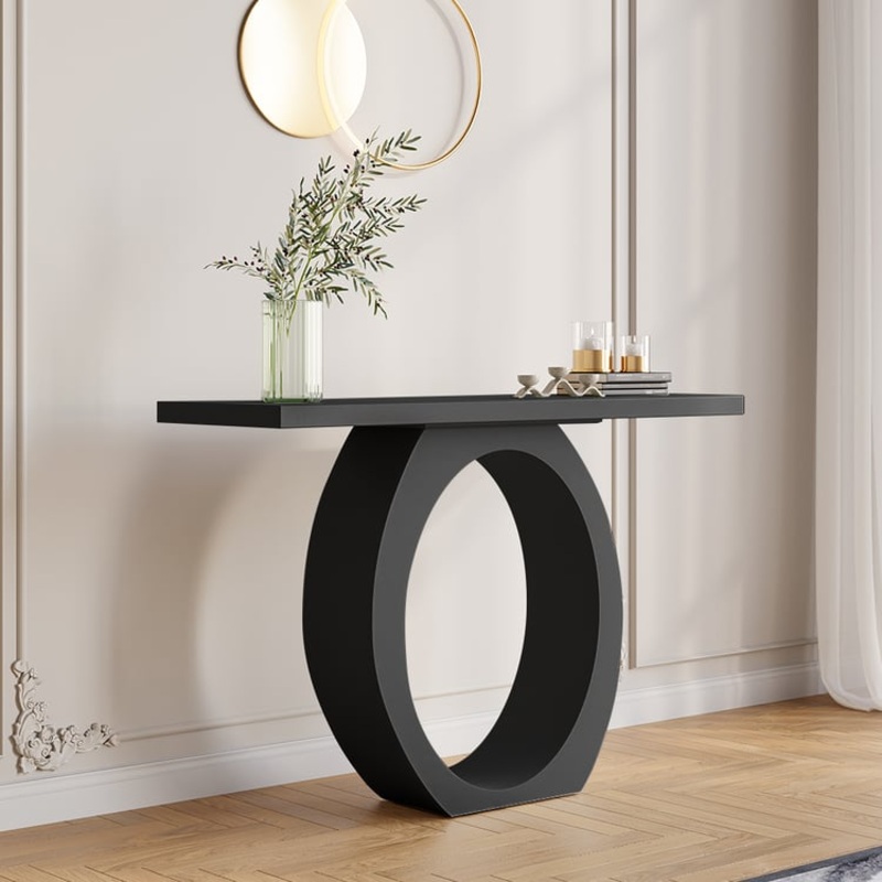 39.4″ Modern Black Console Table with Circle Base Rectangular Entryway Table