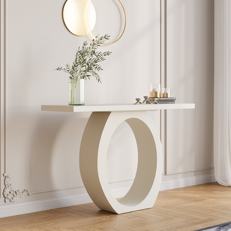 39.4″ Modern White Console Table with Circle Base White Wooden Entryway Table