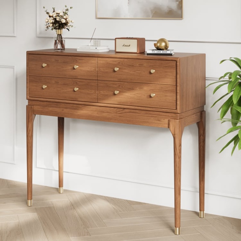 39″ Mid Century Modern Console Table with Storage Walnut Wood Entryway Table 4 Drawers