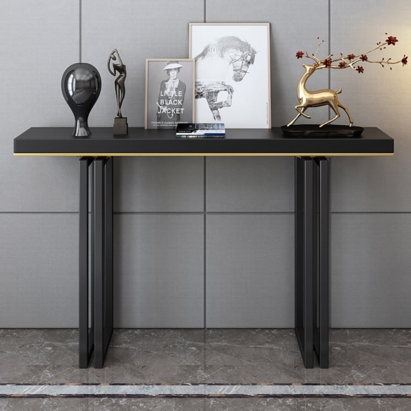 47″ Entry Accent Table Narrow Console Table Black Solid Wood & Metal in Large
