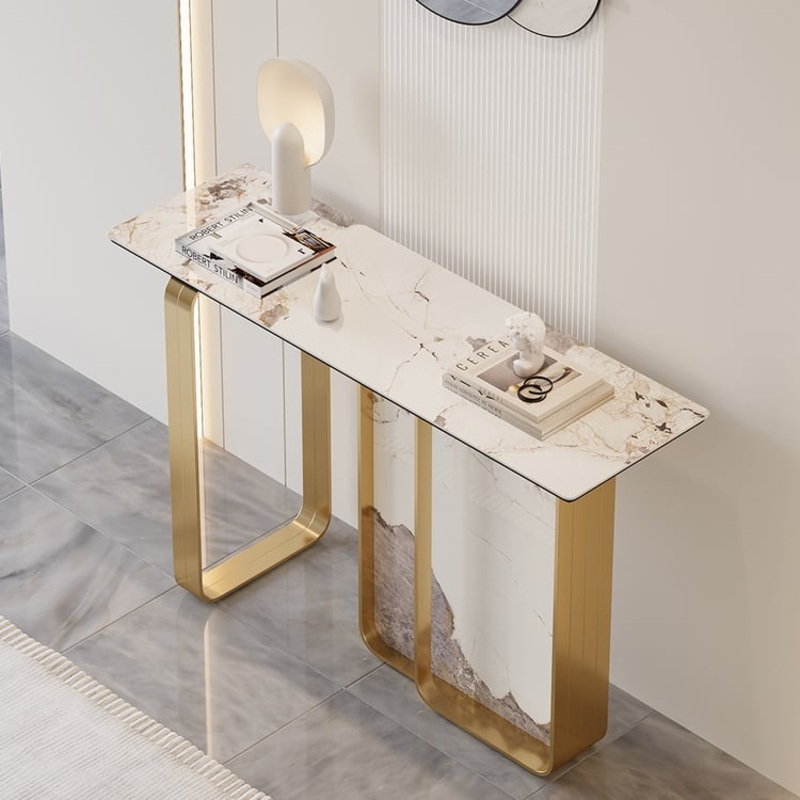 47″ W Modern Sintered Stone Console Table with Gold Stainless Steel Frame