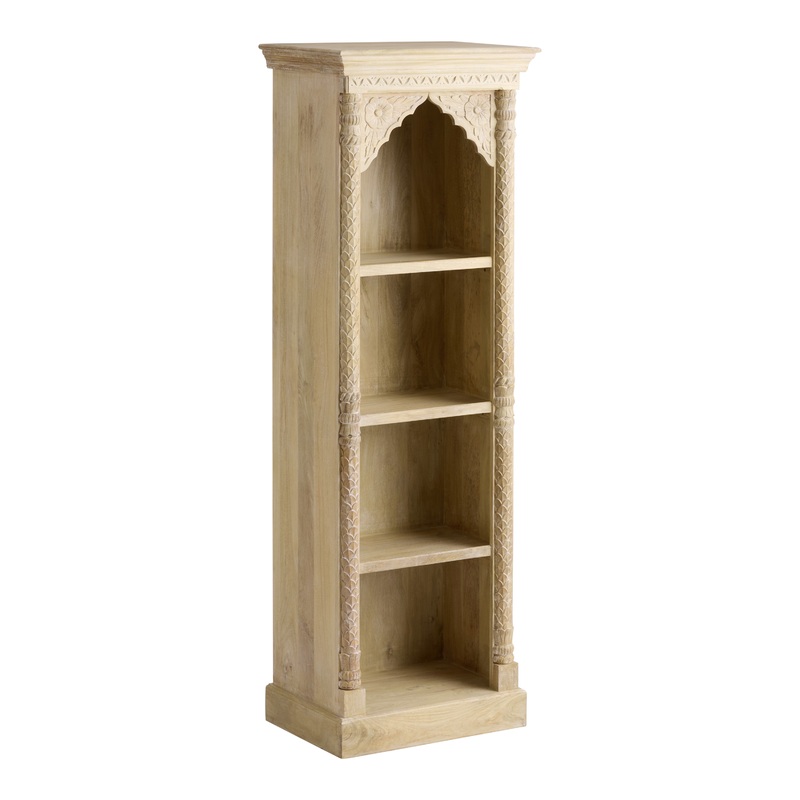 Sheena Weathered Natural Carved Wood Arch Bookshelf