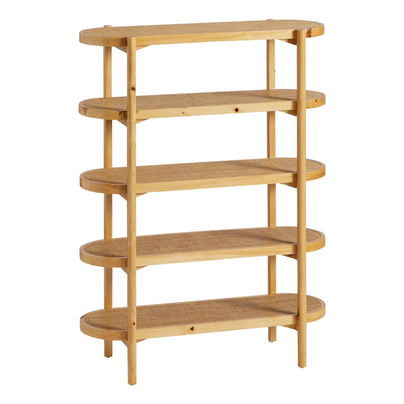 Skyler Tall Oval Pine Wood and Honey Rattan Bookshelf