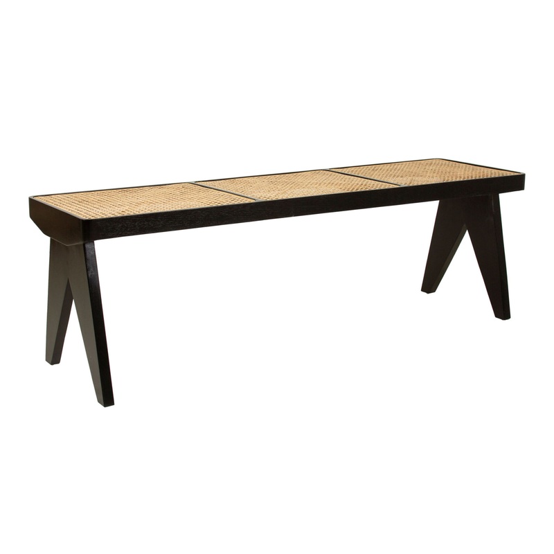 Sunbury Natural Rattan and Black Mahogany Wood Bench