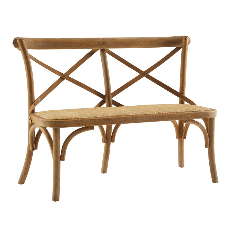 Syena Gray Wood and Rattan Bench
