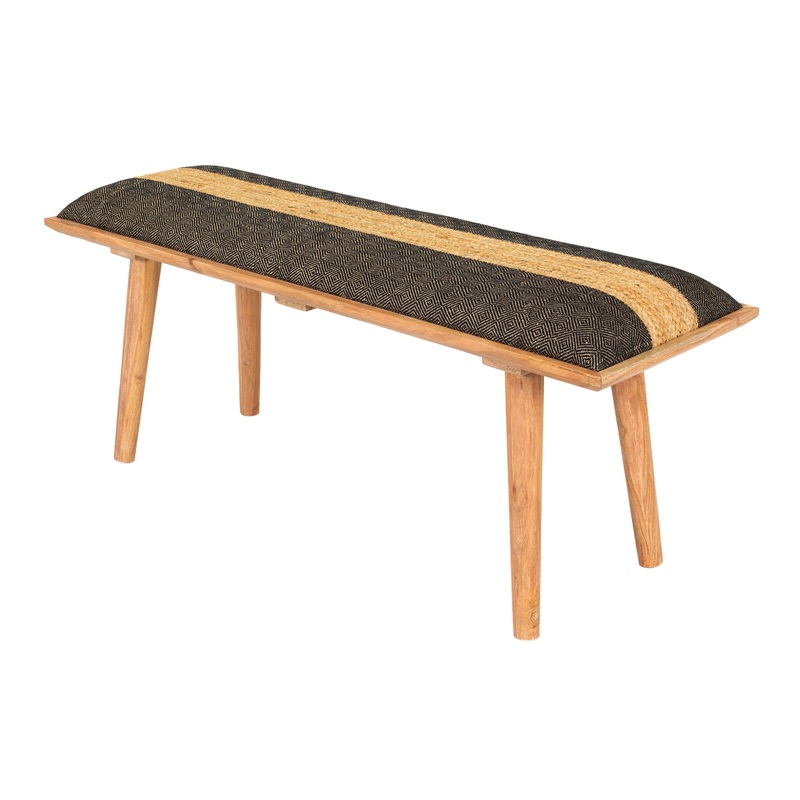 Trent Ink Blue Jute Stripe Upholstered Bench