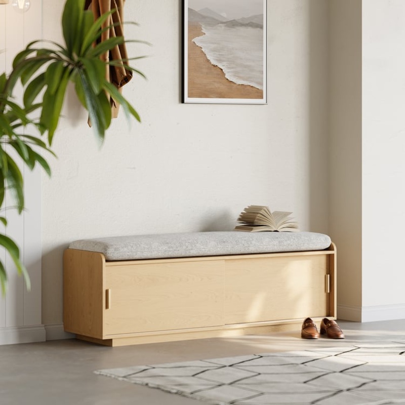 Wooden Shoe Storage Bench with Cushion