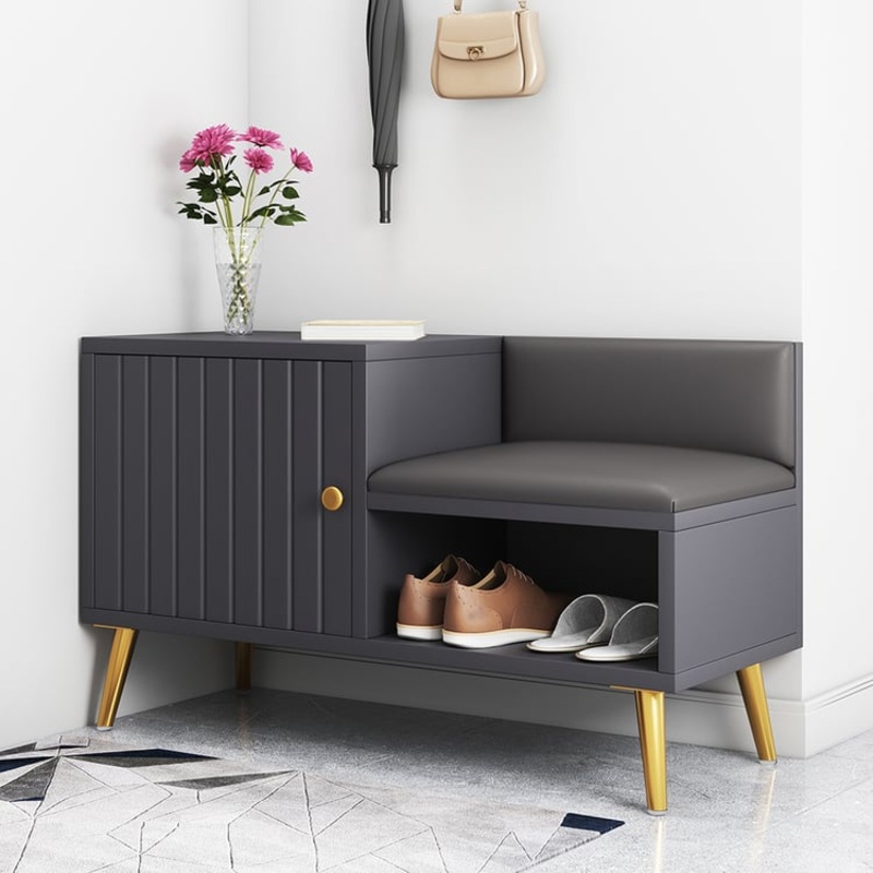 Yellar Gray Modern Shoe Rack Bench Entryway Storage Bench Cabinet with Door