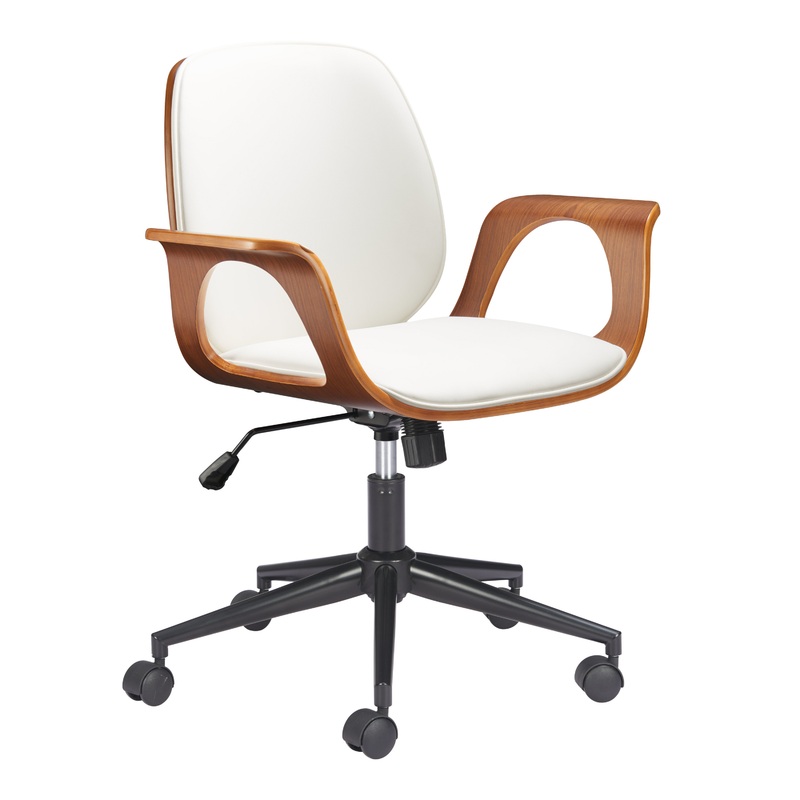 Zeva Faux Leather and Wood Curved Arm Office Chair
