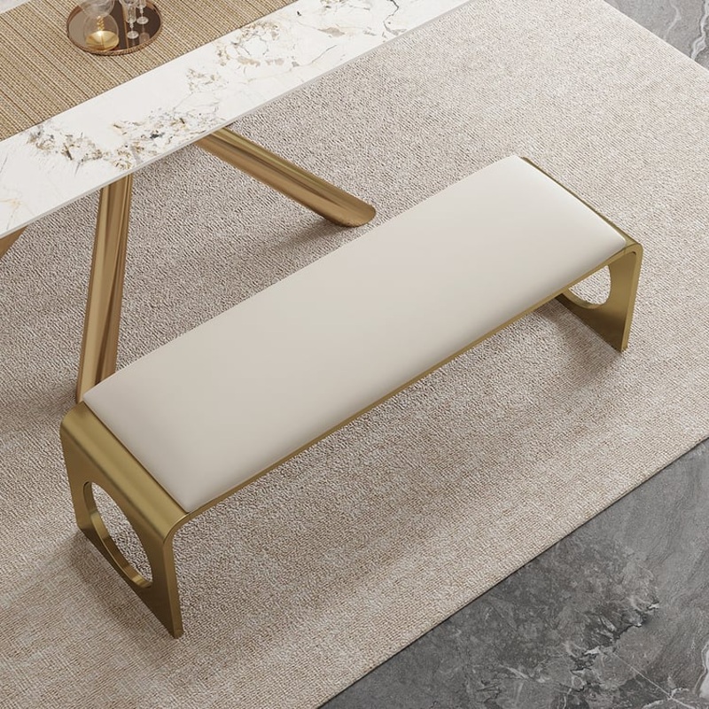 55″ Modern Dining Bench with Faux Leather Upholstery Off-White Seats 1-3 People