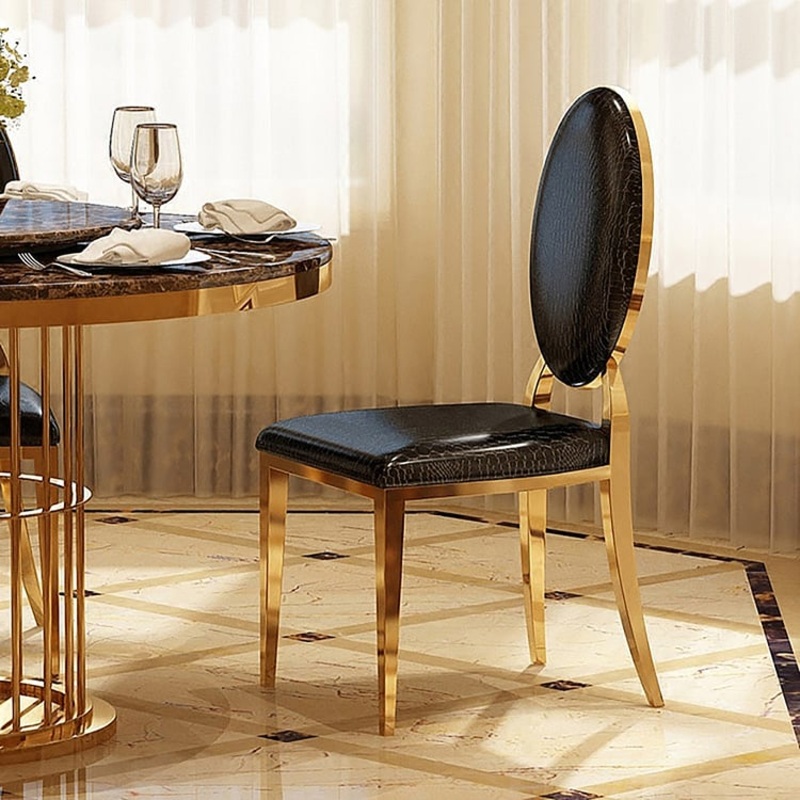 Set of 2 Affortable Luxury Modern Dining Chairs Gold with PU Leather Upholstery Black