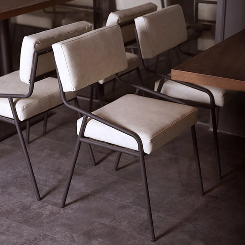 Set of 2 Industrial Dining Chairs with PU Leather Upholstery White
