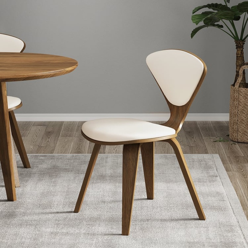 Set of 2 Mid-Century Modern Dining Chairs Walnut with PU Leather Upholstery White