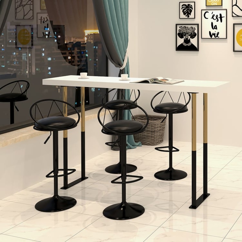 Set of 2 Modern Adjustable Swivel PU Leather Counter Stools with Upholstery Black