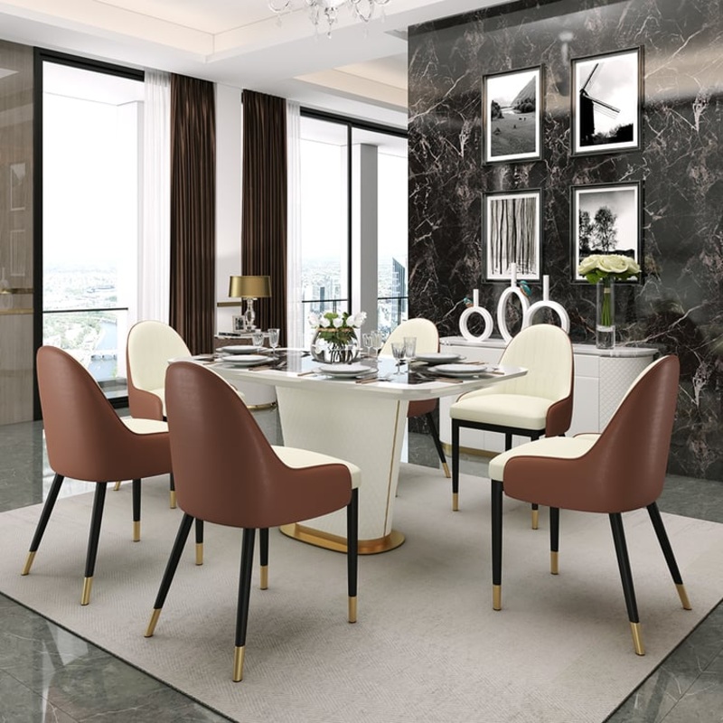 Set of 2 Modern Dining Chairs with Faux Leather Upholstery Beige and Brown