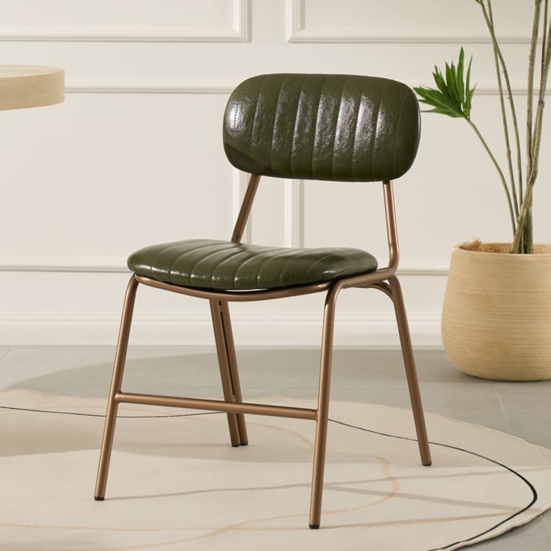 Set of 2 Modern Dining Chairs with Faux Leather Upholstery Green
