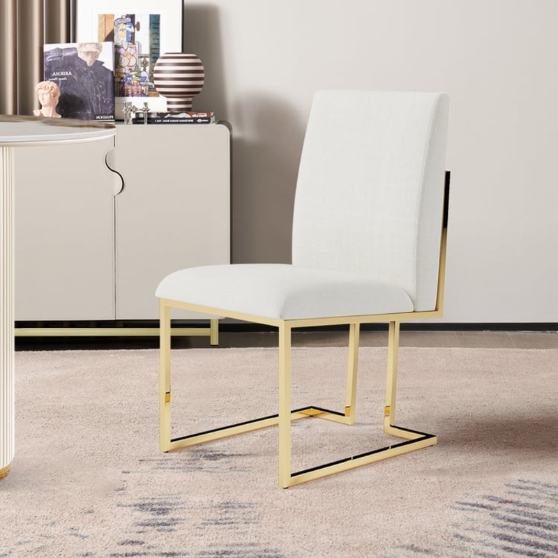 Set of 2 Modern Dining Chairs with Linen Upholstery Beige